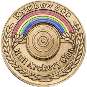 Rainbow 300 Badge awarded for scoring 300 points or more on a half target at Hull Archery Club