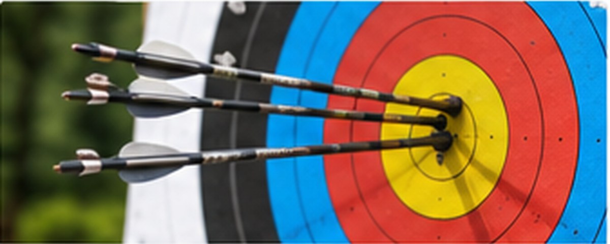 A tight group of arrows in the centre of an archery target